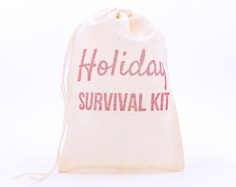 Holiday Survival Kit Bags Christmas Party Bags Thanksgiving Goodie New Years Eve NYE Hangover Kit Welcome Candy Recovery Gift Cloth Muslin