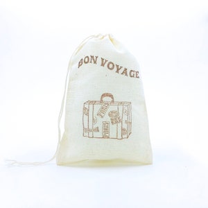 Bon Voyage Favor Bags Travel Theme Party Bags Destination Wedding Welcome Goodie Bags Going Away Gift Bags Retirement Muslin Bachelorette
