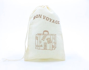 Bon Voyage Favor Bags Travel Theme Party Bags Destination Wedding Welcome Goodie Bags Going Away Gift Bags Retirement Muslin Bachelorette