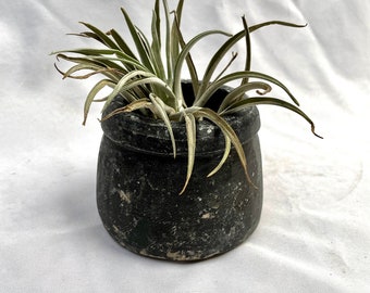Vintage Handmade Rustic Black Stone Pot/Vase/Planter