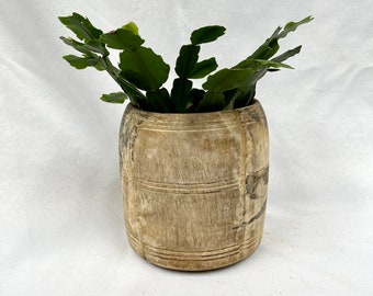 Vintage Rustic Handcrafted Bleached Wood Honey Pot/Planter/Vase