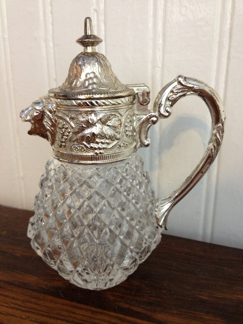 Vintage Crystal Cut Glass and Silver Pitcher/Creamer with Lion Etsy