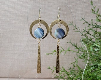 Crescent Moon Phase Earrings, Natural Shell Dangles, Handmade Celestial Earrings, Witchy Statement Jewelry, Boho Drop Earrings