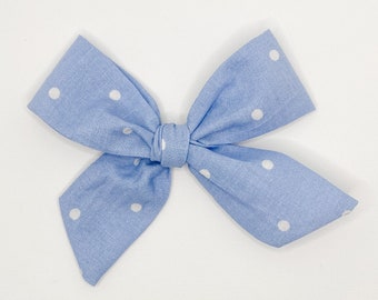 blue bow, polka dot hair bow, spring bow, spring hair bow, easter bow, easter hair bow, polka dot hair bow | Pasha Bow ROBBINS NEST