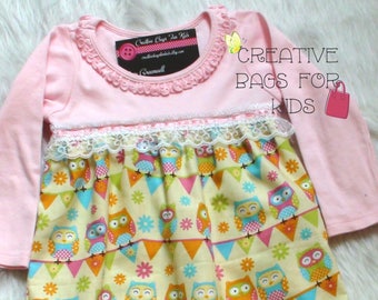 Owl Girls Dress, Long Sleeve Cotton Outfit