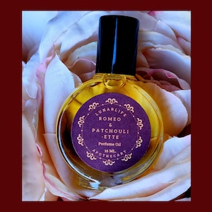 Romeo & Patchouli-Ette * Indie Perfume * Oil * Apple * Sweet Patchouli * Dark Chocolate Incense * Star Crossed Lovers * Leather Back Book