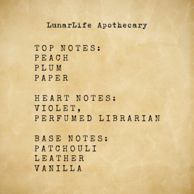 Literary Snob Indie Perfume Gourmand Boozy Perfumed Librarian Paper French Library Perfume Leather Peach Violet image 4