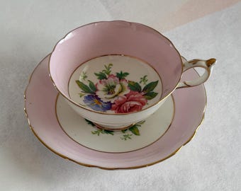 Paragon Pink Floral Cabbage Rose Teacup and Saucer Bone China Double Warrant