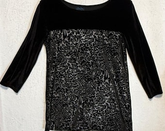 Dream Dance zwarte fluwelen burnout top met bloemen en 3/4 mouwen Whimsygoth maat S/M