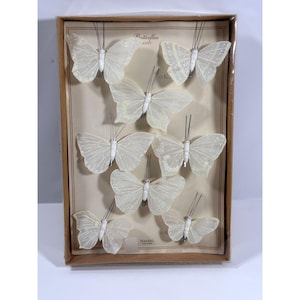 Vintage Set Of 8 by HomArt  White Rice Paper Butterfly Ornaments With Clips