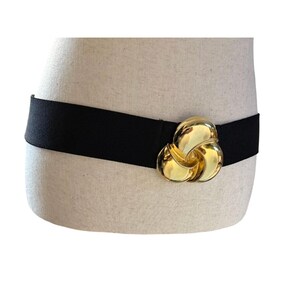 Vintage Black Fabric Waist Cinch Belt With Gold Knot Buckle Design For Women S/M