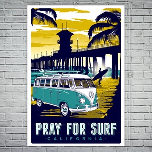 pray for surf california vintage retro surf poster image 1