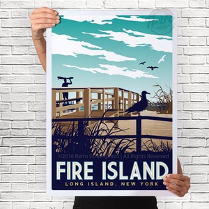 Fire Island Poster  Long Island New York Beach Boardwalk Surfer