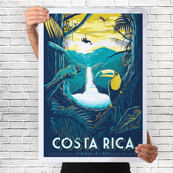 Costa Rica Rainforest Poster Toucan Iguana