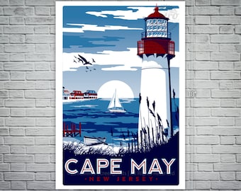 Cape May New Jersey Light House Vintage Travel Poster
