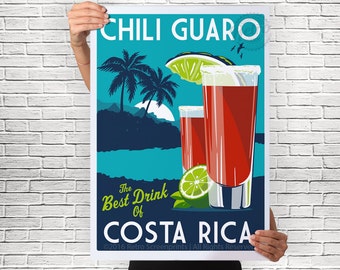 Costa Rica Chili Guaro Drink Poster Vintage Retro