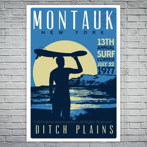 Montauk Ditch Plains Retro Vintage Surf Screen Print Poster