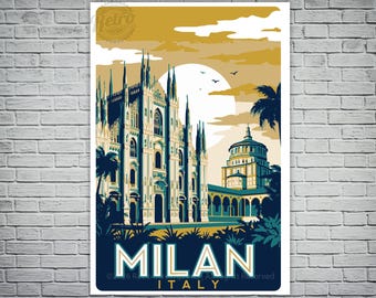 Affiche de voyage Milan Italie vintage rétro