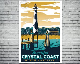 Affiche de voyage rétro vintage de Crystal Coast en Caroline du Nord