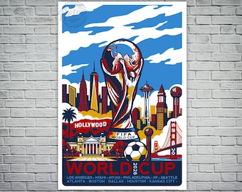 Affiche de voyage rétro vintage de la Coupe du monde de football aux États-Unis