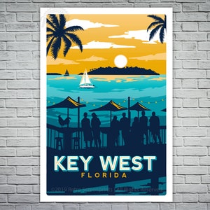 Pôster de viagens vintage com impressão em tela do Key West Sunset Pier