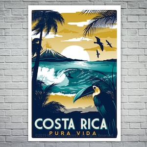 Costa Rica Screen print Retro Vintage Travel Poster