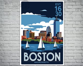 Affiche de voyage vintage de Boston, Massachusetts