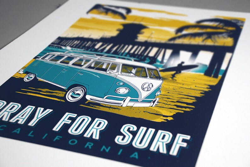 pray for surf california vintage retro surf poster image 3
