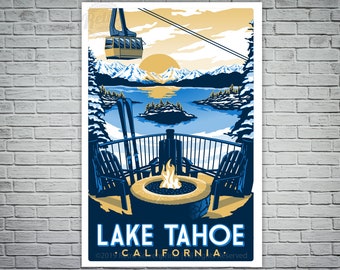 Lake Tahoe Firepit vintage Affiche de voyage