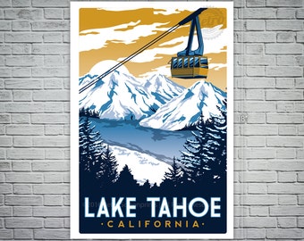 Lake Tahoe Screen print Vintage Travel Poster