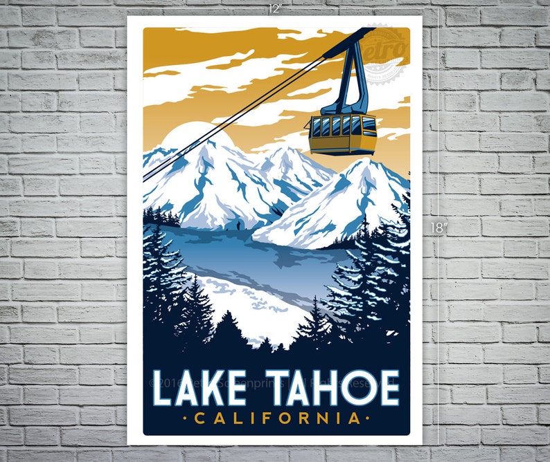 Lake Tahoe Screen print Vintage Travel Poster image 1