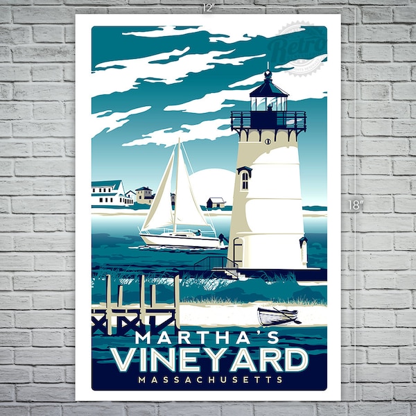 Martha's Vineyard Massachusetts Screen Print Vintage Retro travel poster - Etsy