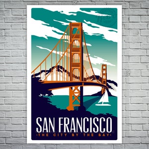 San Francisco Siebdruck Reiseplakat Vintage Golden Gate Bridge