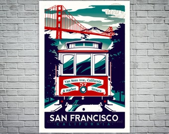 San Francisco cable car Retro screen printed poster