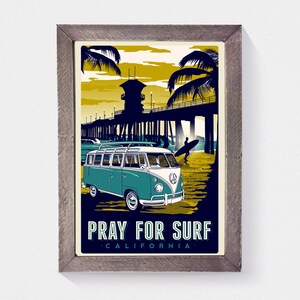 pray for surf california vintage retro surf poster image 2