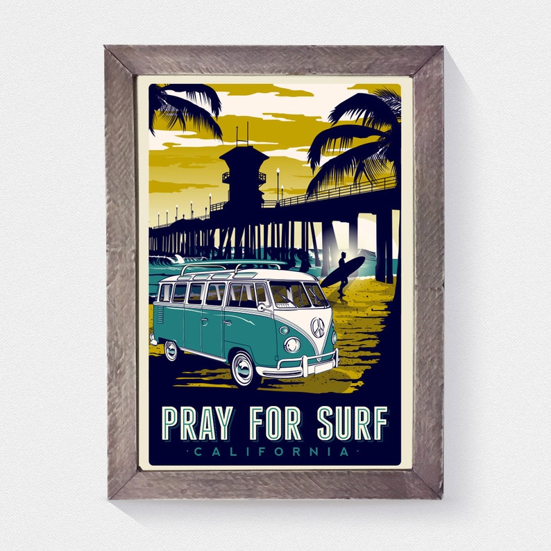 pray for surf california vintage retro surf poster image 2