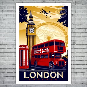 London England Vintage Retro Travel Screen Print Poster