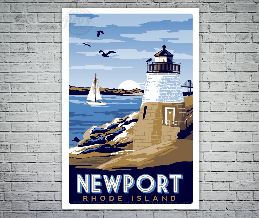 Newport Rhode Island Screen Print Sailboat Lighthouse