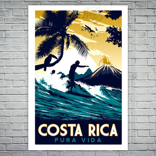 Costa Rica Retro Vintage Travel Poster