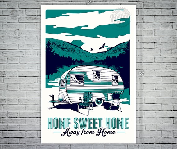 vintage rv retro camping screen print poster trailer camper summer - etsy