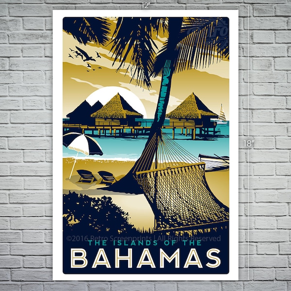 Bahamas Retro Vintage Screen print Travel Poster