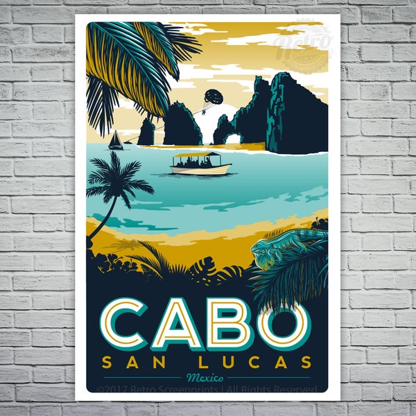 Cabo San Lucas Screen print Travel Poster vintage retro