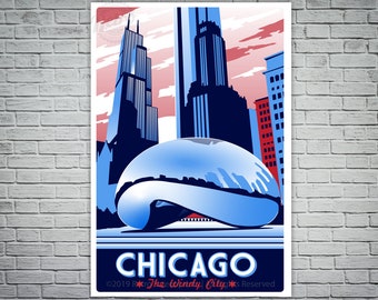 Chicago Illinois  Vintage Travel Poster