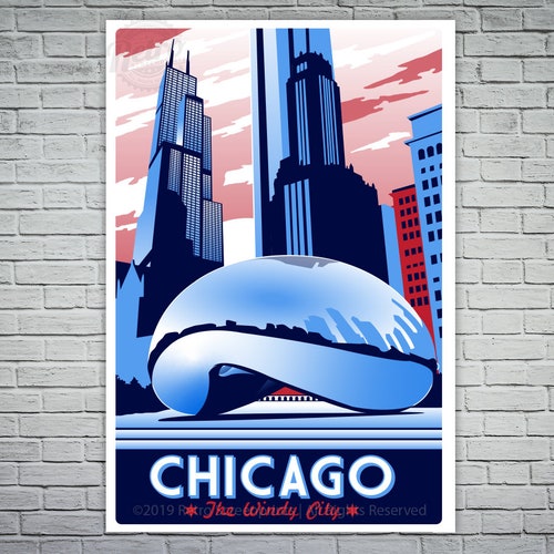 Chicago Illinois Vintage Travel Poster Etsy
