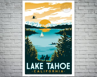 Lake Tahoe vintage Affiche de voyage Sarcelle