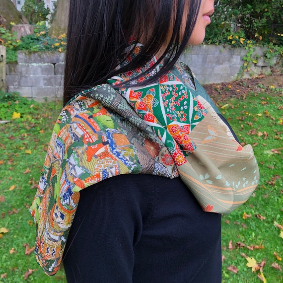 Japanese Vintage Kimono Silk Crepe Multi "Patchwo… - image 2