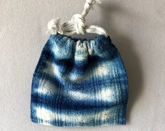 Handmade Blue & White Shibori Homespun Treasure Bag with Drawstring Closure. Vintage Japanese Indigo. Cotton Weave. One of a Kind.