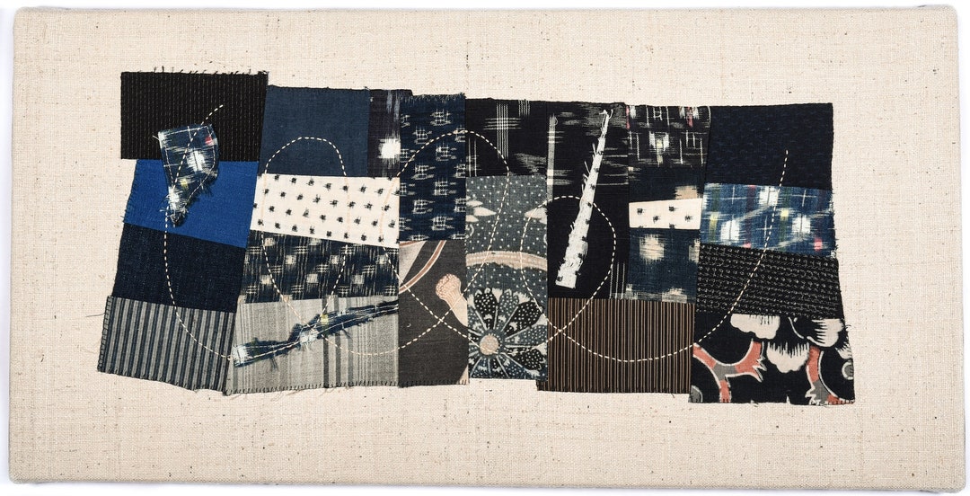 Framed Japanese Kimono Remnant Wall Art: Vintage Boro Patchwork ...