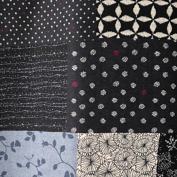 Charcoal and Steel Patchwork Print. Tsumugi Dobby Cotton from Japan for Quilting, Fashion, Home Decor, Crafts. #LOA-56050. 1/2 yd cuts