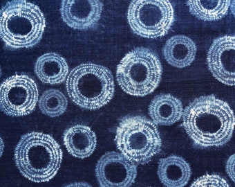 Blue & White Printed Shibori Cloud Circles by Kokka. Cotton/Linen Blend. HALF YARD CUTS for Quilting, Clothing, Home Décor.